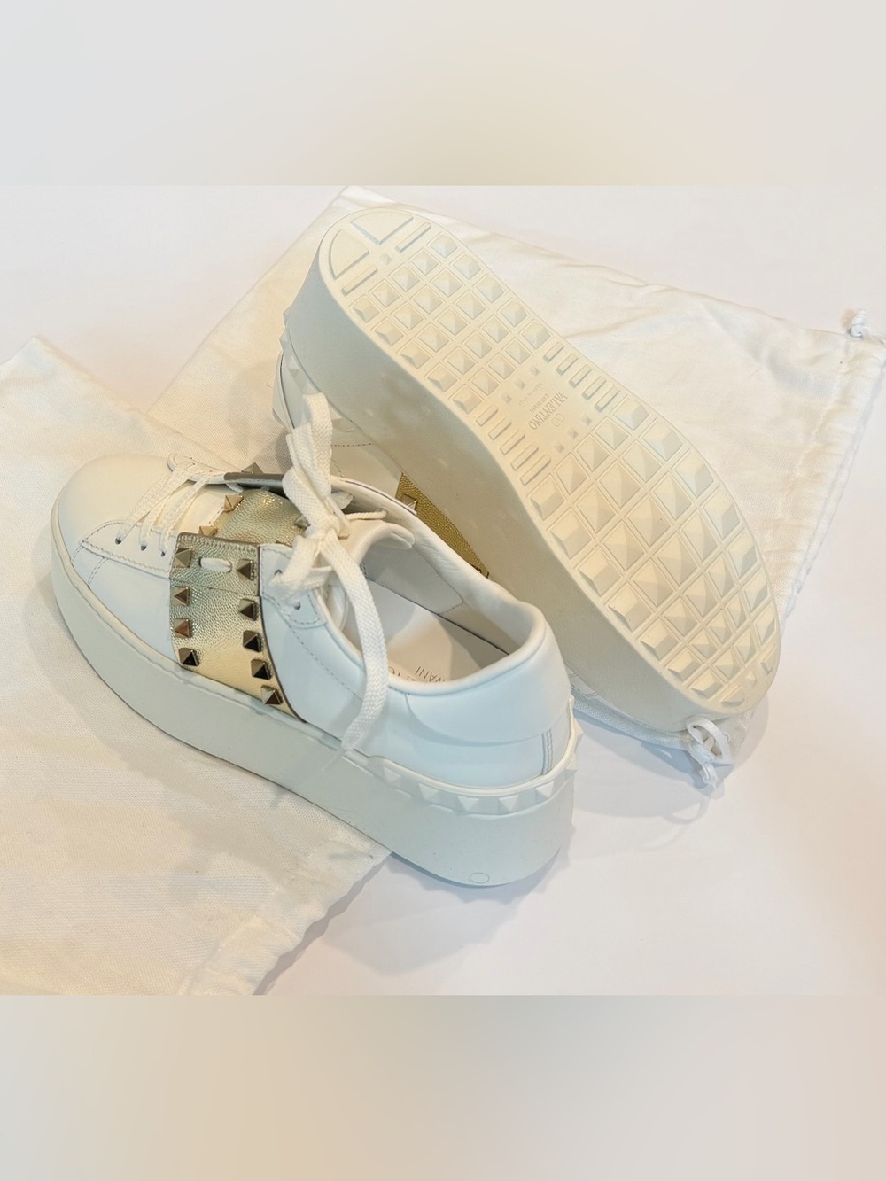 White Valentino Rockstud Platform Sneakers